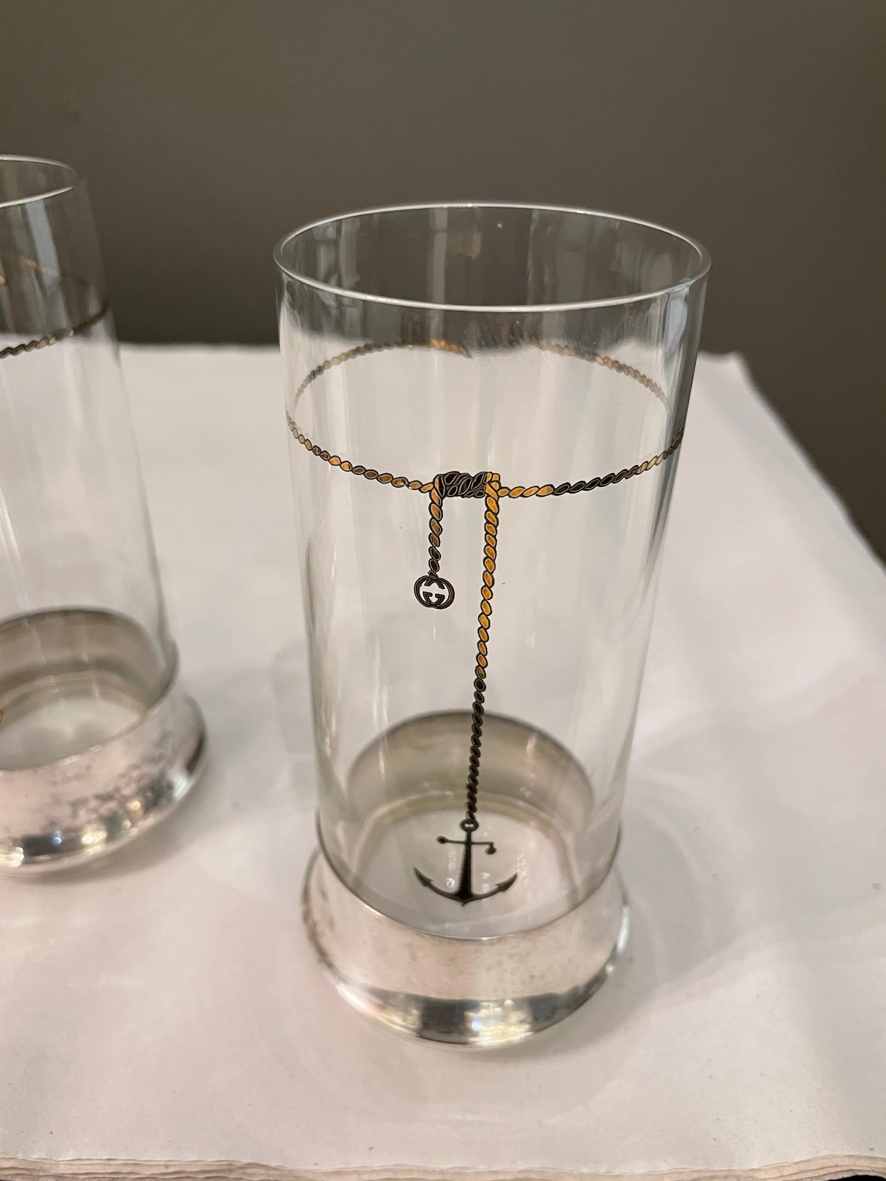 Cristalería Vintage Gucci Highball con Bases Plateadas, Juego de Cuatro 