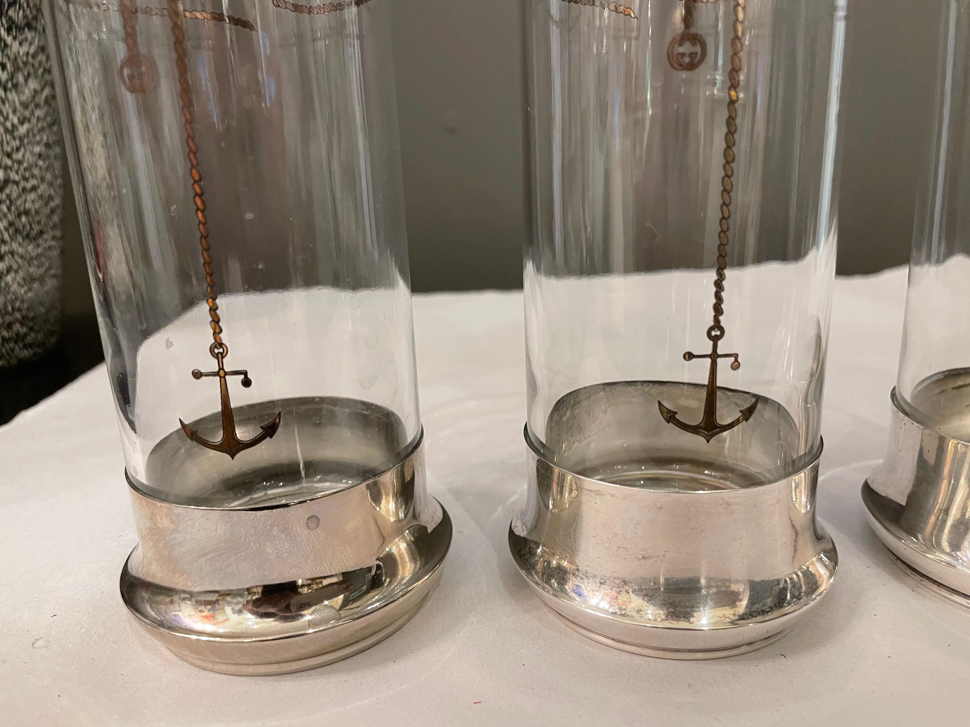 Vintage Gucci Highball Glassware w/ Silver Plate Bases, Set of Four '4' For Sale 1