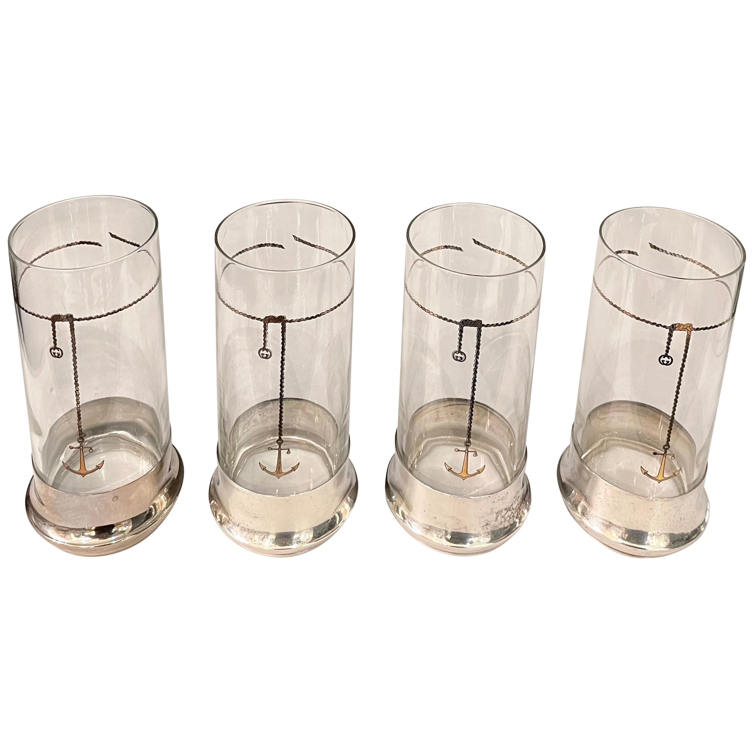 Vintage Gucci Highball Glassware w/ Silver Plate Bases, Set of Four '4'