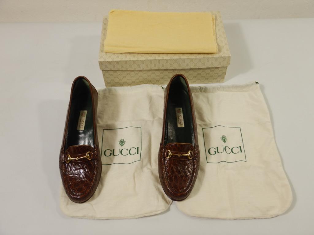 Vintage Gucci Horsebit Alligator Loafers Größe 38,5, Vintage (Braun) im Angebot