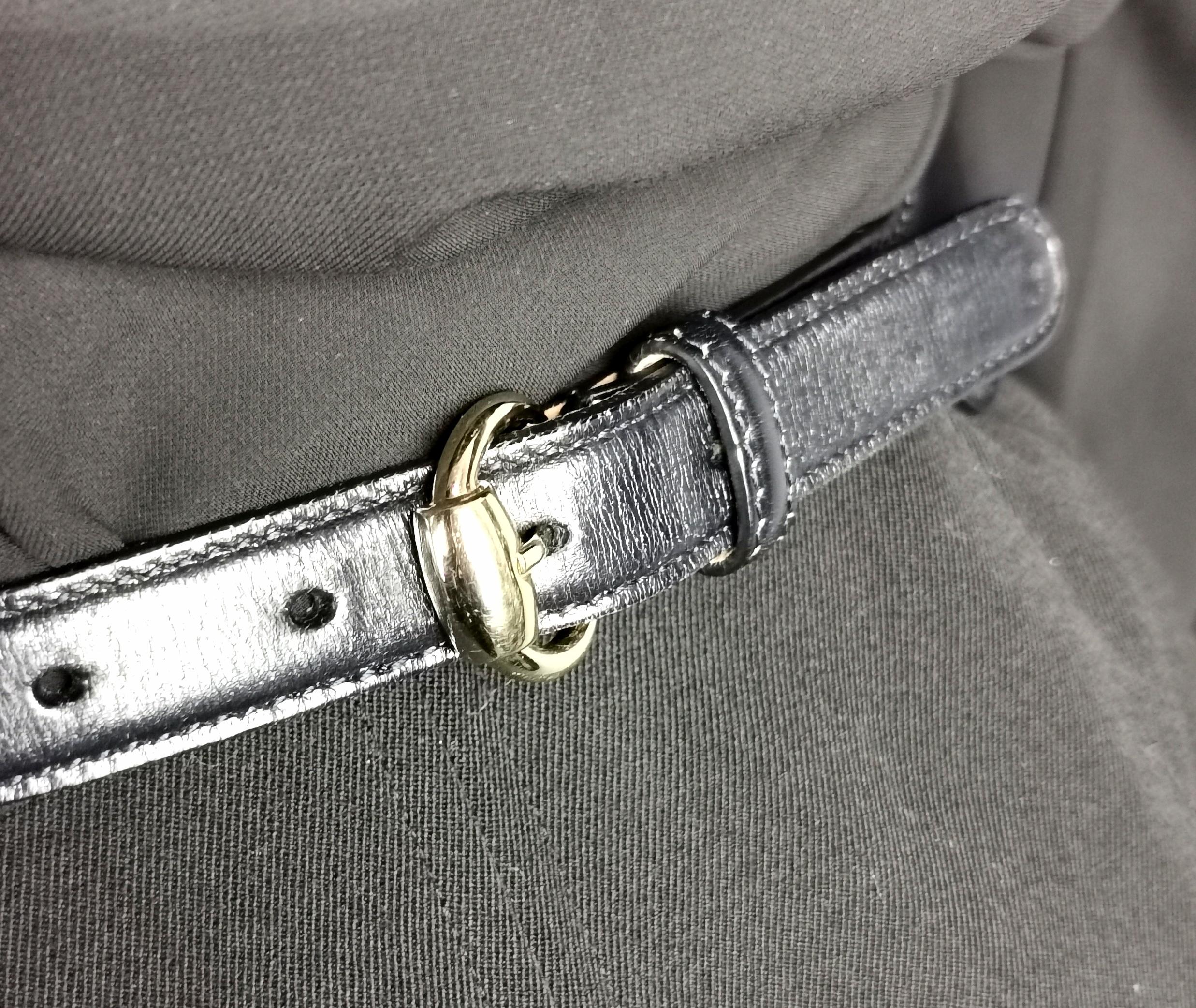 Vintage Gucci Horsebit belt, navy leather and stripe canvas  For Sale 4