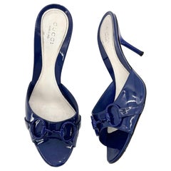 Vintage Gucci Horsebit Patent Leather Slip On Heeled Mules Sandals 6.5EU