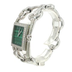 Vintage Gucci Horsebit Watch 18K Diamond White Gold Malachite Dial
