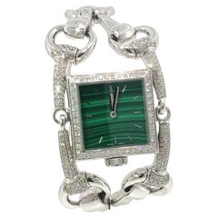 Vintage Gucci Horsebit Watch 18K Diamond White Gold Malachite Dial
