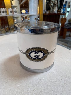 Vintage Gucci Ice Bucket and Glass Set With Logo, Italy 1970