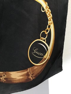 Vintage Gucci Iconic Logo Floral Butterfly Print Silk Scarf