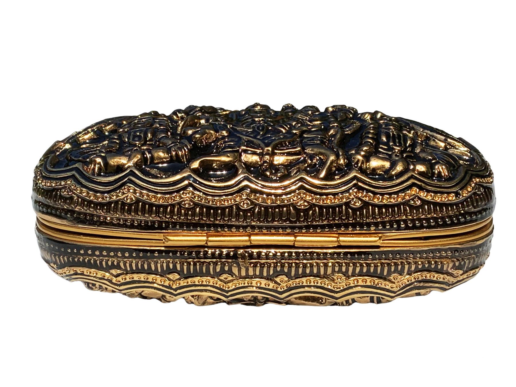 Vintage Gucci Indian Hindu Deities Metal Enamel Gold Black Clutch Minaudiere 1