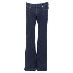 Vintage GUCCI Indigoblaue tief ausgeschnittene Jeans aus Denim mit goldenem Logodruck IT44