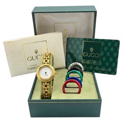 Vintage Gucci Interchangeable Bezel Gold Plated Watch 1200L Rice Link Bracelet