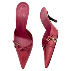 Vintage Gucci Interlocking G Charm Burgundy Pointed Toe Heeled Mules 6