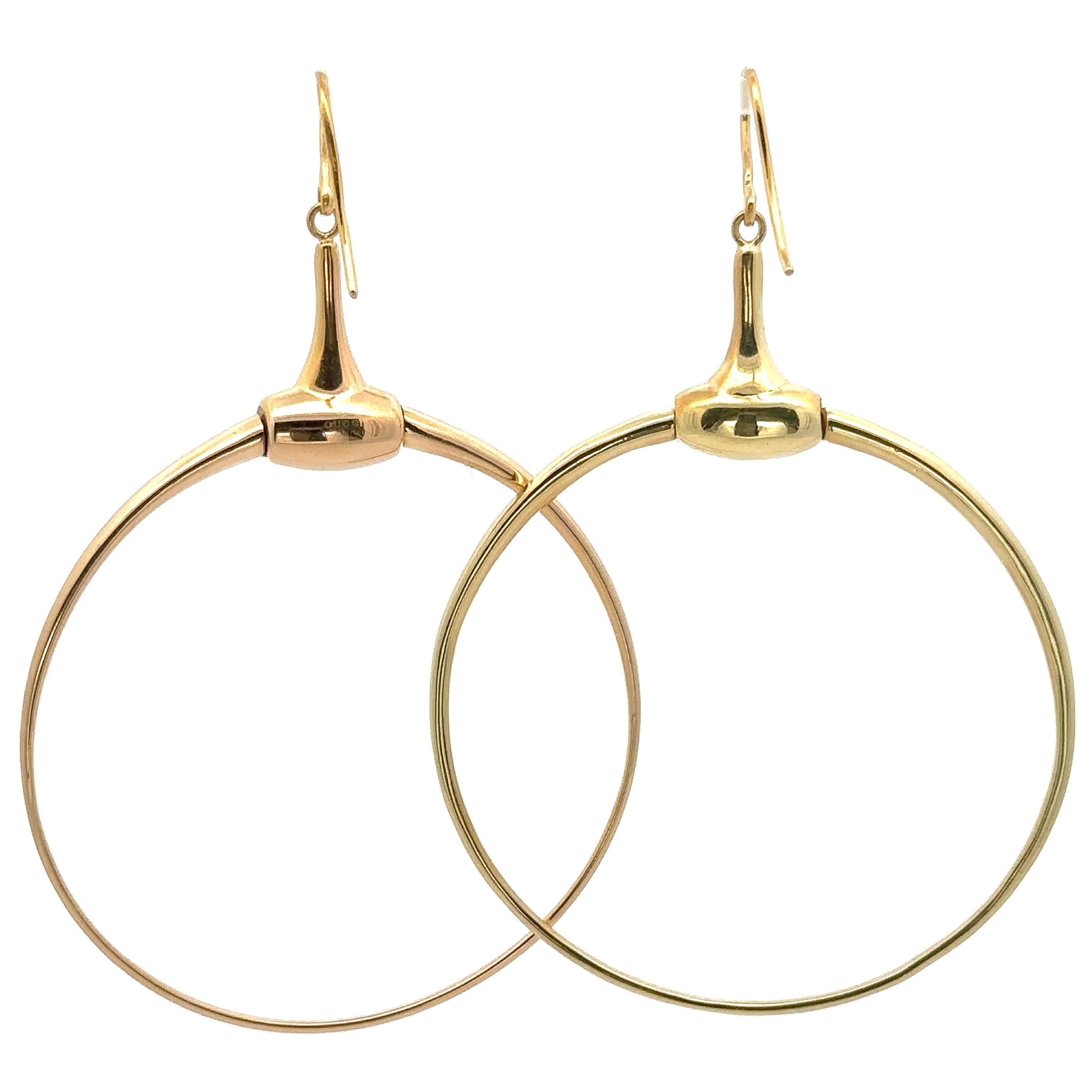 Vintage Gucci Italian Solid 18k Yellow Gold Horse Bit Large Hoop Earrings For Sale 6