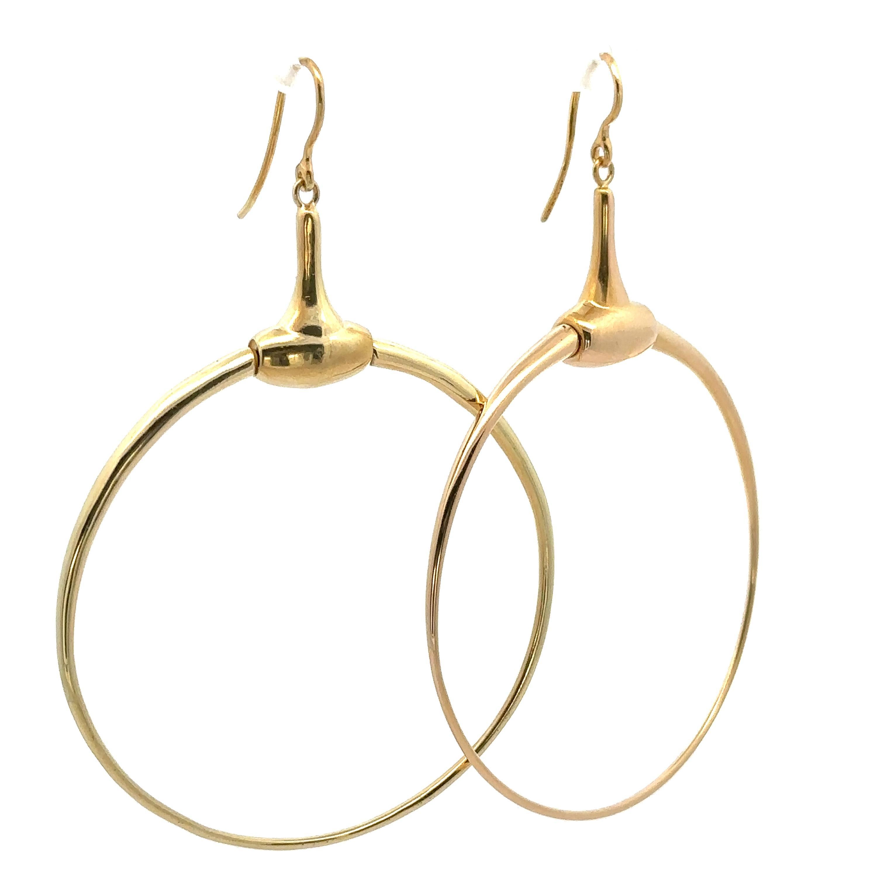 Vintage Gucci Italian Solid 18k Yellow Gold Horse Bit Large Hoop Earrings For Sale 8