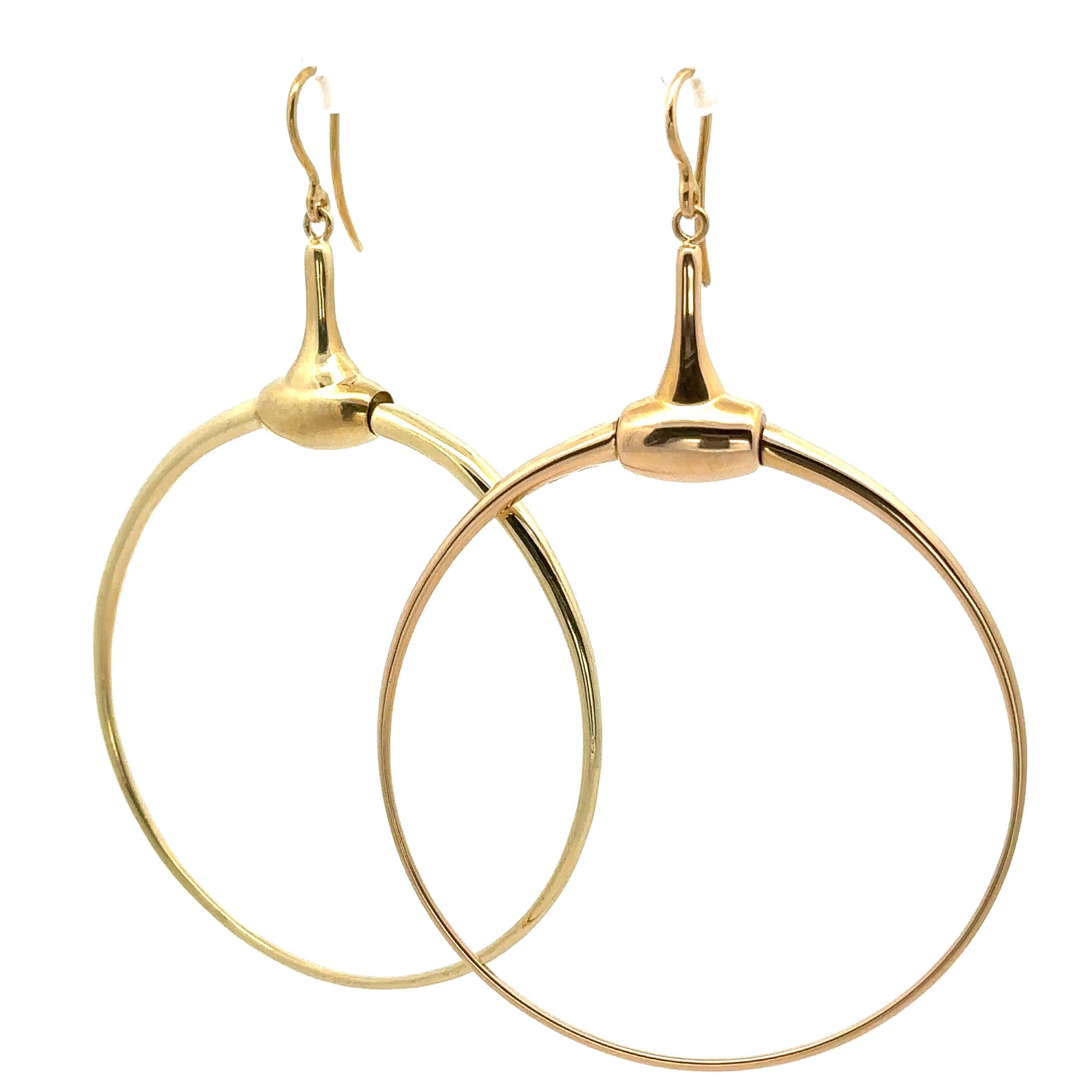 Vintage Gucci Italian Solid 18k Yellow Gold Horse Bit Large Hoop Earrings For Sale 9