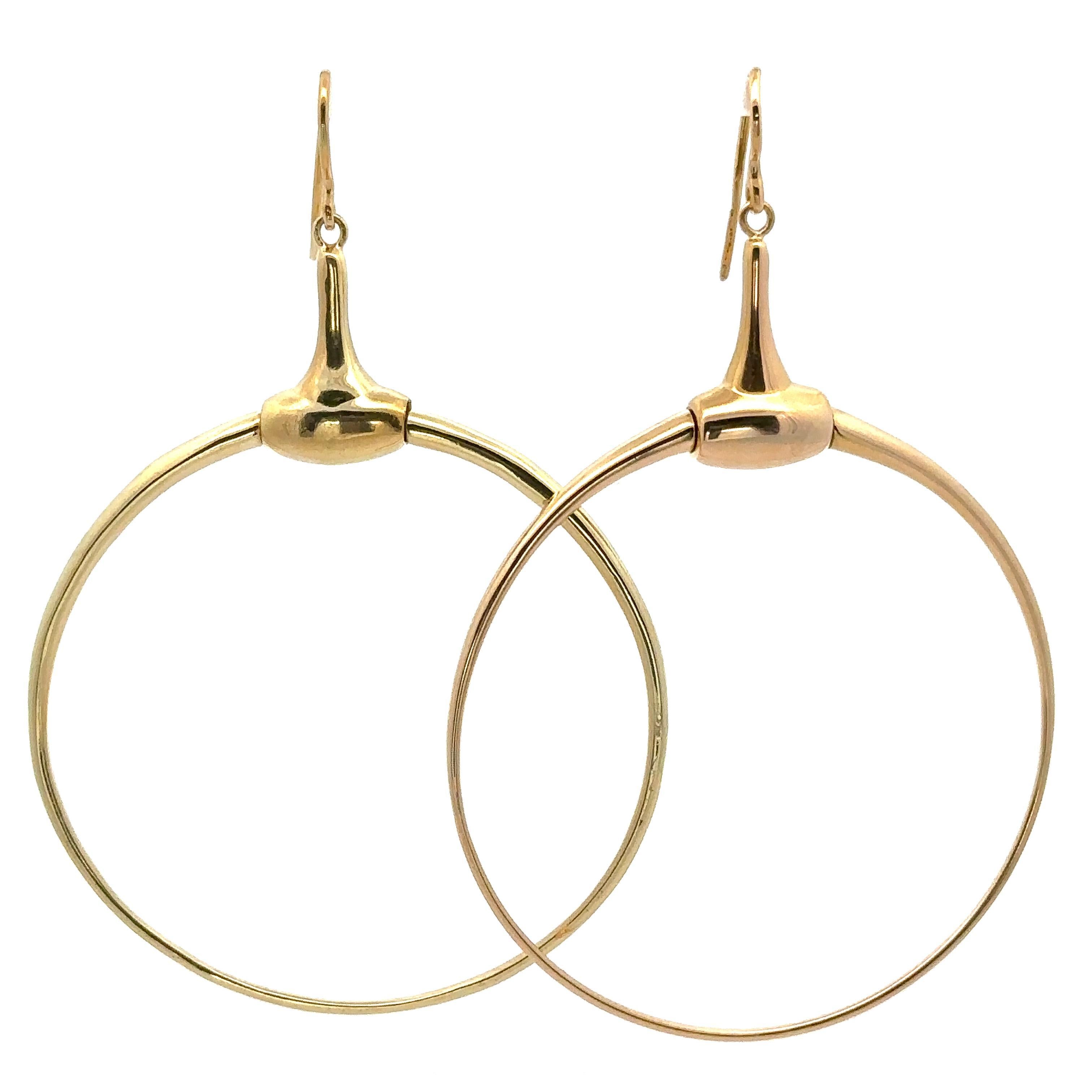 Vintage Gucci Italian Solid 18k Yellow Gold Horse Bit Large Hoop Earrings For Sale 10