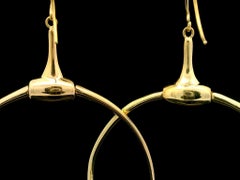 Vintage Gucci Italian Solid 18k Yellow Gold Horse Bit Large Hoop Earrings