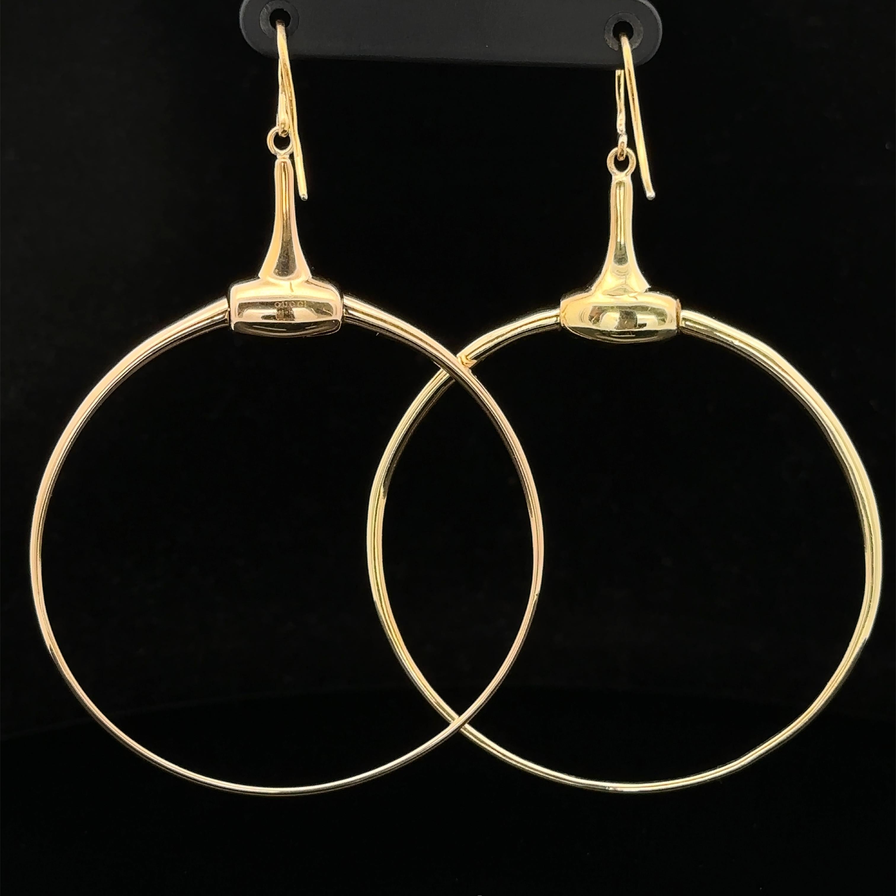 Women's Vintage Gucci Italian Solid 18k Yellow Gold Horse Bit Large Hoop Earrings For Sale