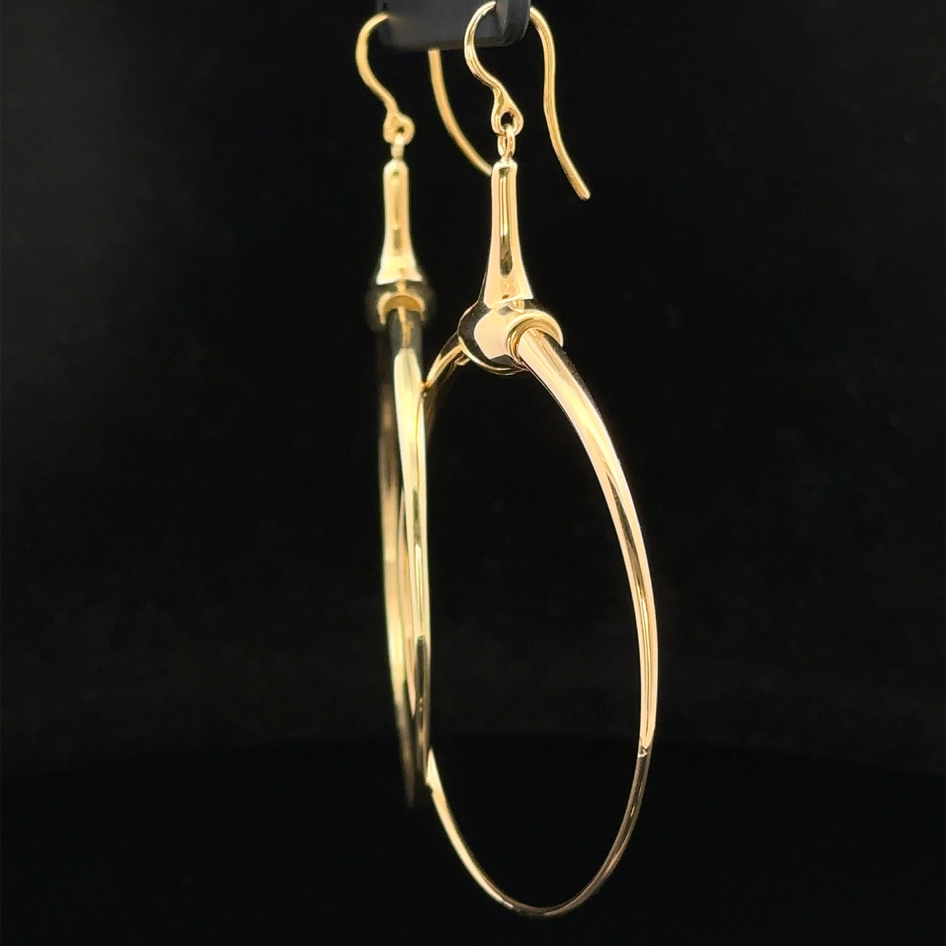 Vintage Gucci Italian Solid 18k Yellow Gold Horse Bit Large Hoop Earrings For Sale 1