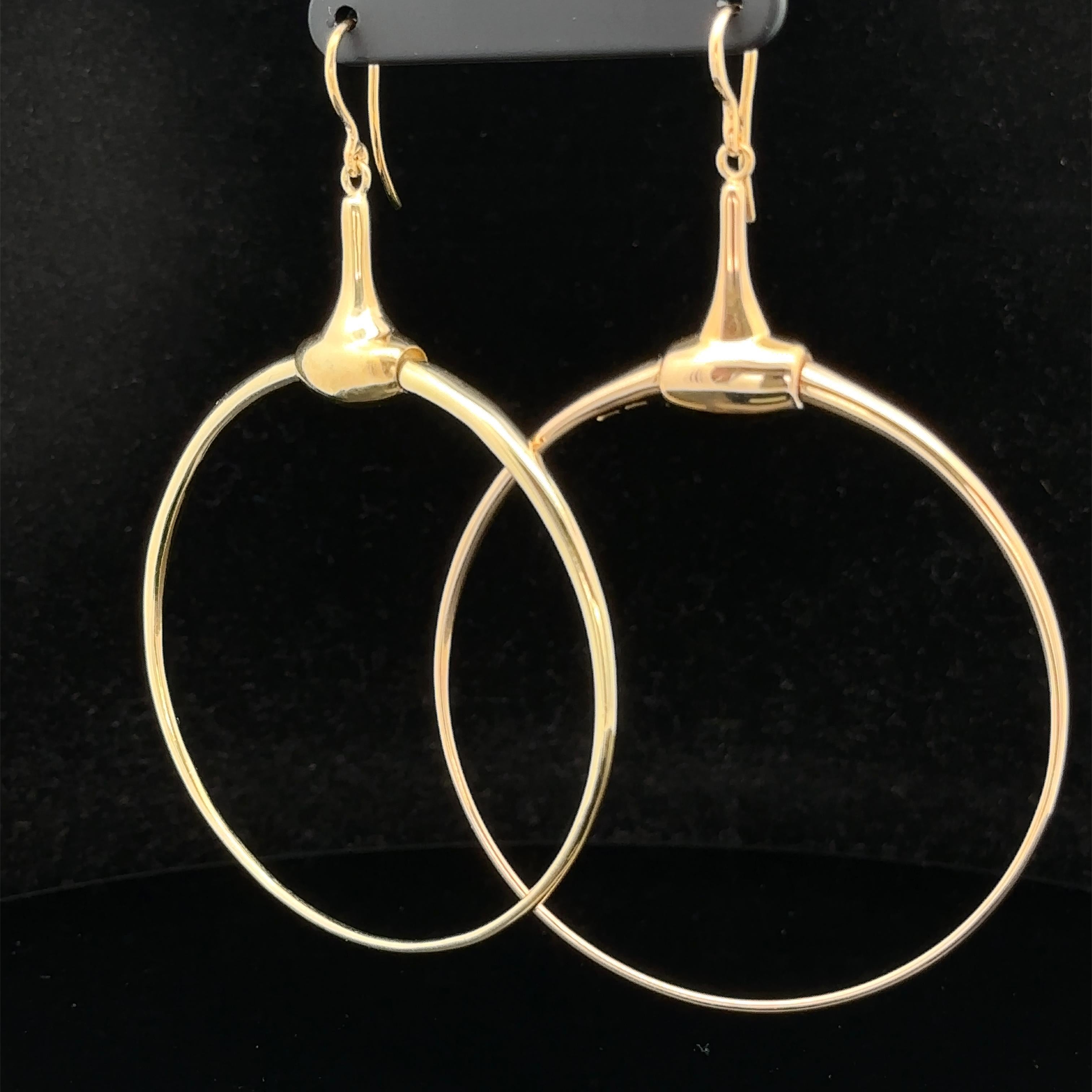 Vintage Gucci Italian Solid 18k Yellow Gold Horse Bit Large Hoop Earrings For Sale 2