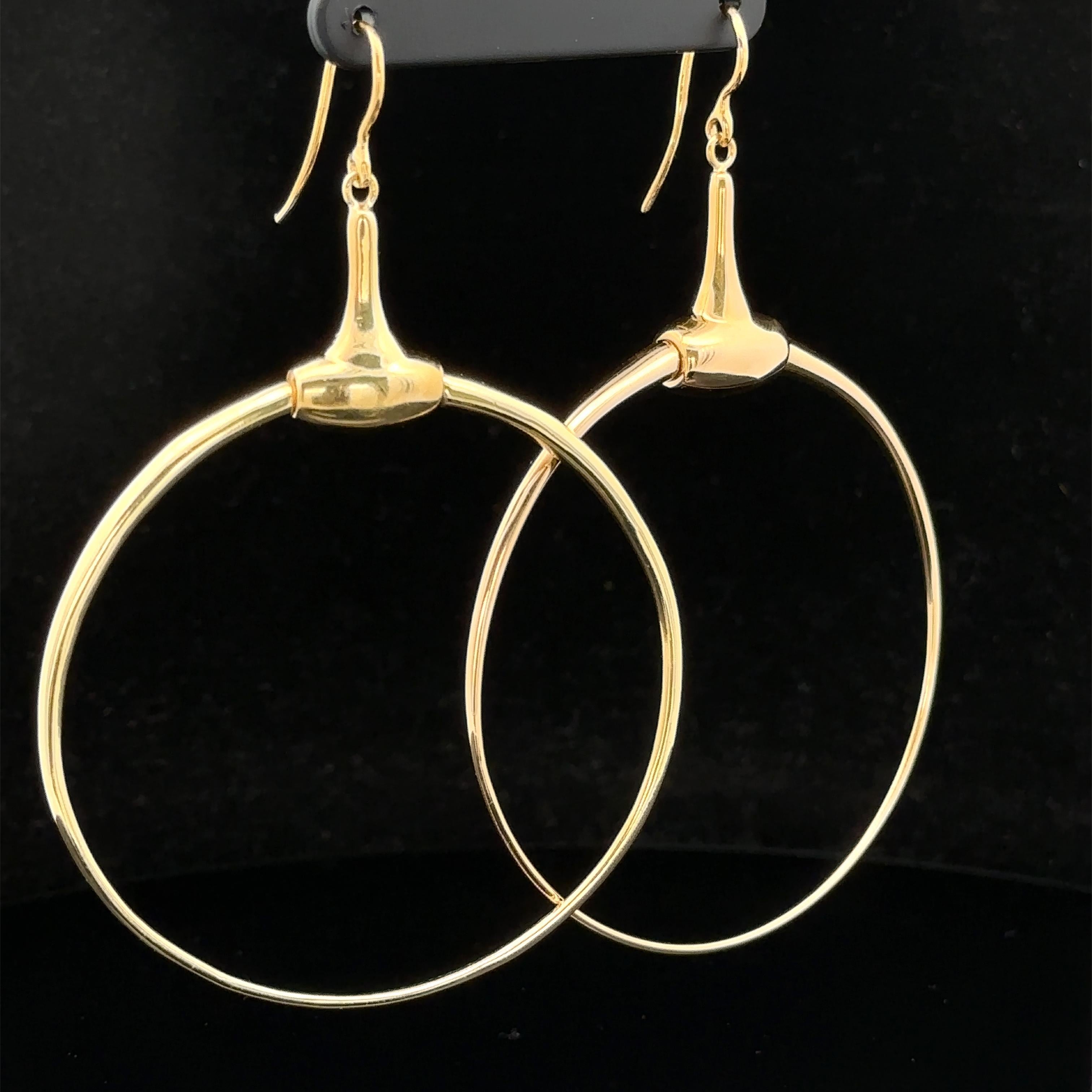 Vintage Gucci Italian Solid 18k Yellow Gold Horse Bit Large Hoop Earrings For Sale 3