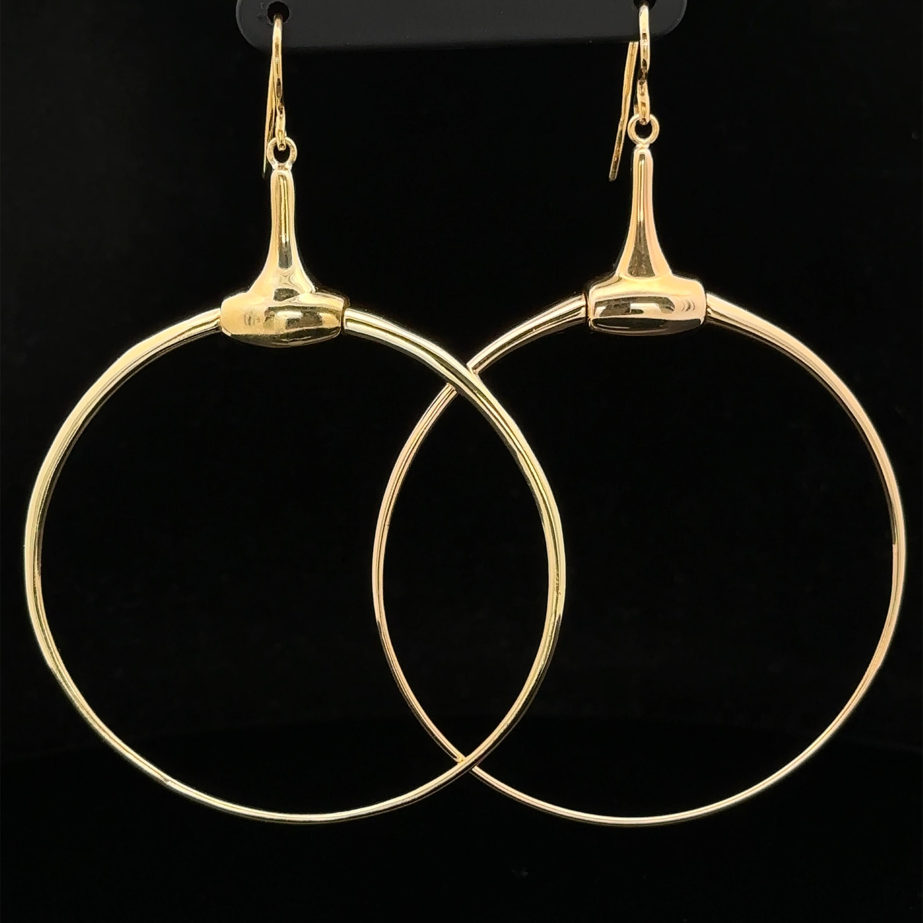 Vintage Gucci Italian Solid 18k Yellow Gold Horse Bit Large Hoop Earrings For Sale 4