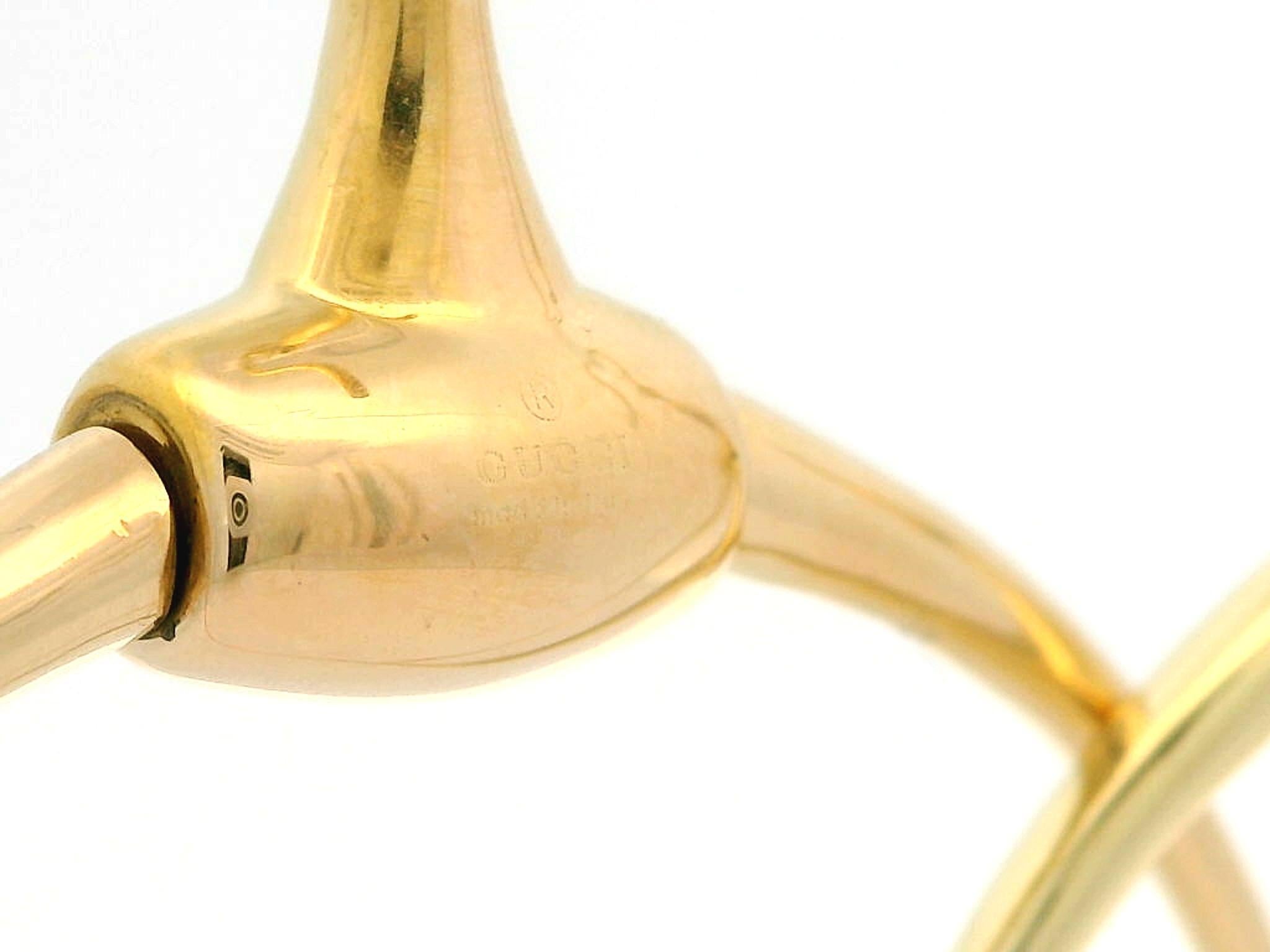 Vintage Gucci Italian Solid 18k Yellow Gold Horse Bit Large Hoop Earrings For Sale 5