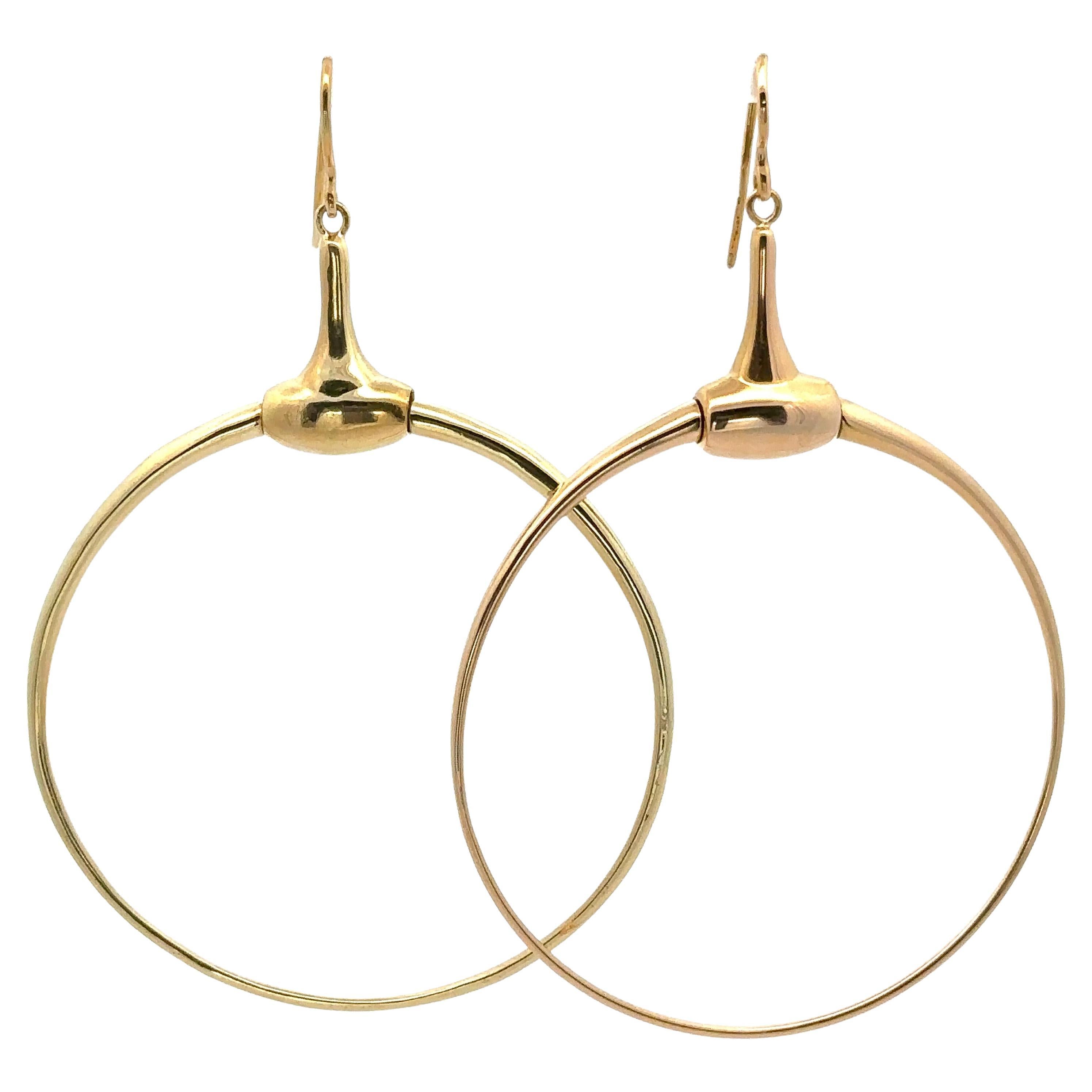 Vintage Gucci Italian Solid 18k Yellow Gold Horse Bit Large Hoop Earrings For Sale