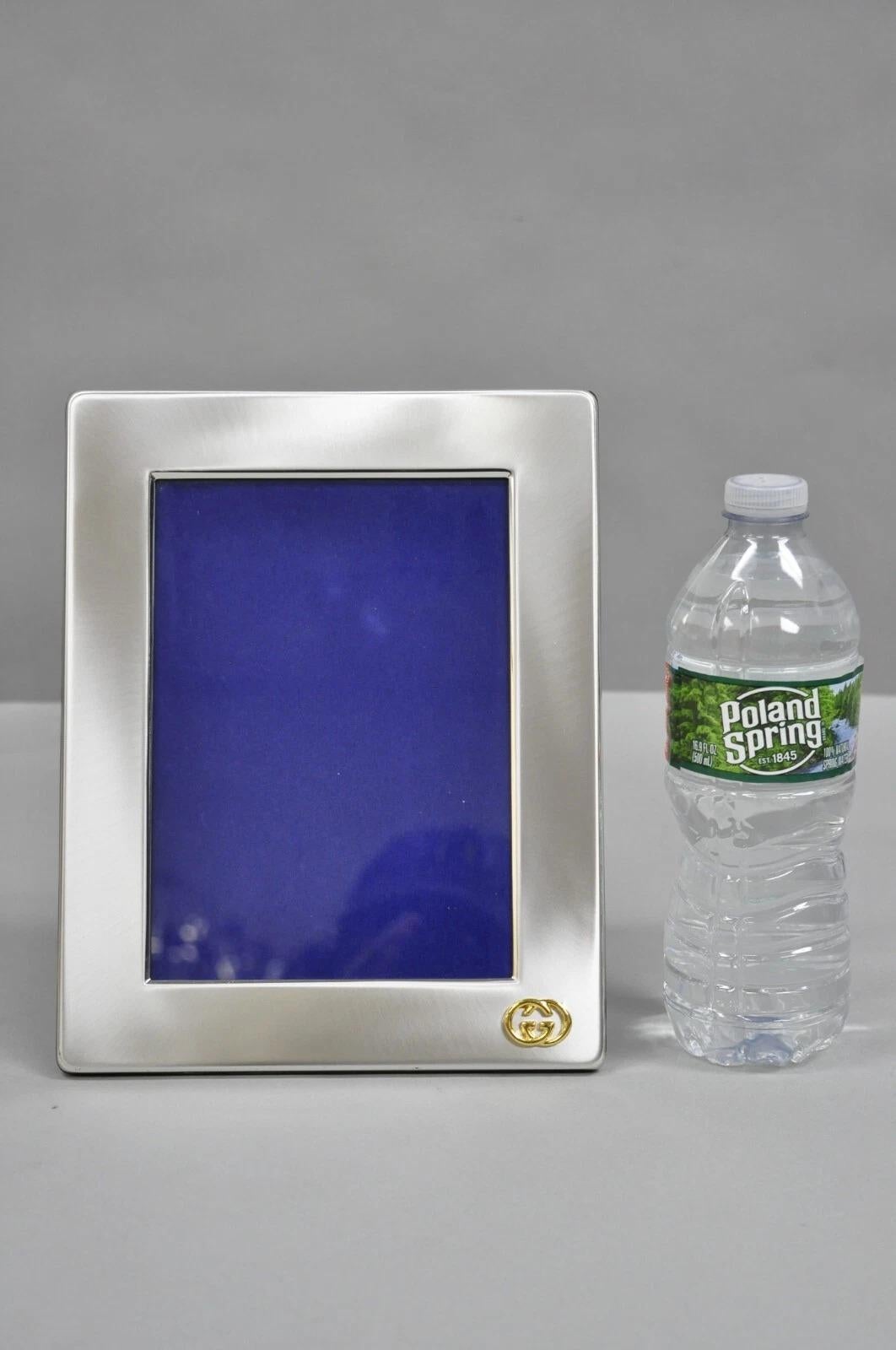 Vintage Gucci Italien gebürstet Silber Gold Double G Monogram Fotorahmen (Moderne) im Angebot
