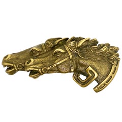 Vintage GUCCI Italy Double Horse Head Bronze Belt Buckle 