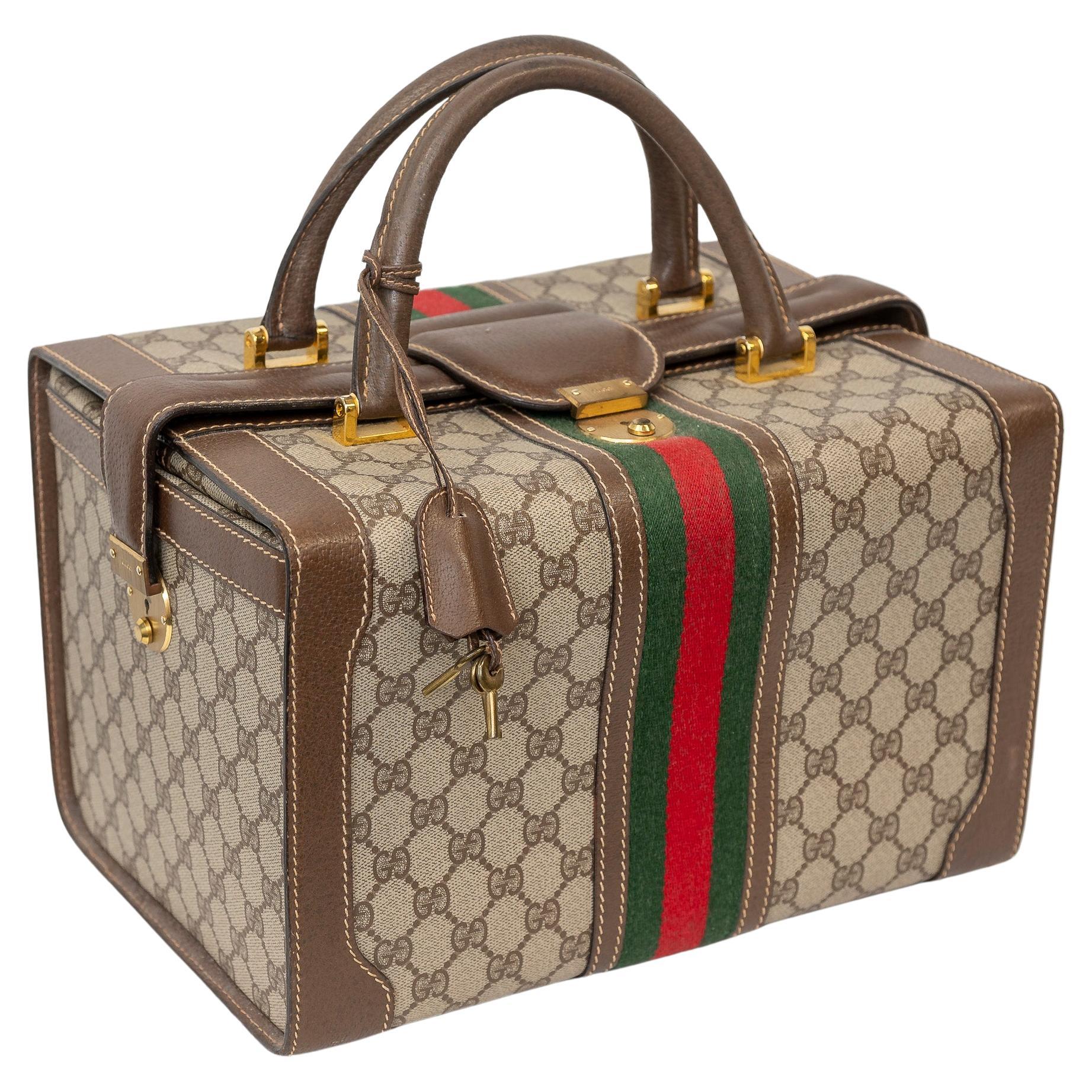 Vintage Gucci Italy monogram striped train case