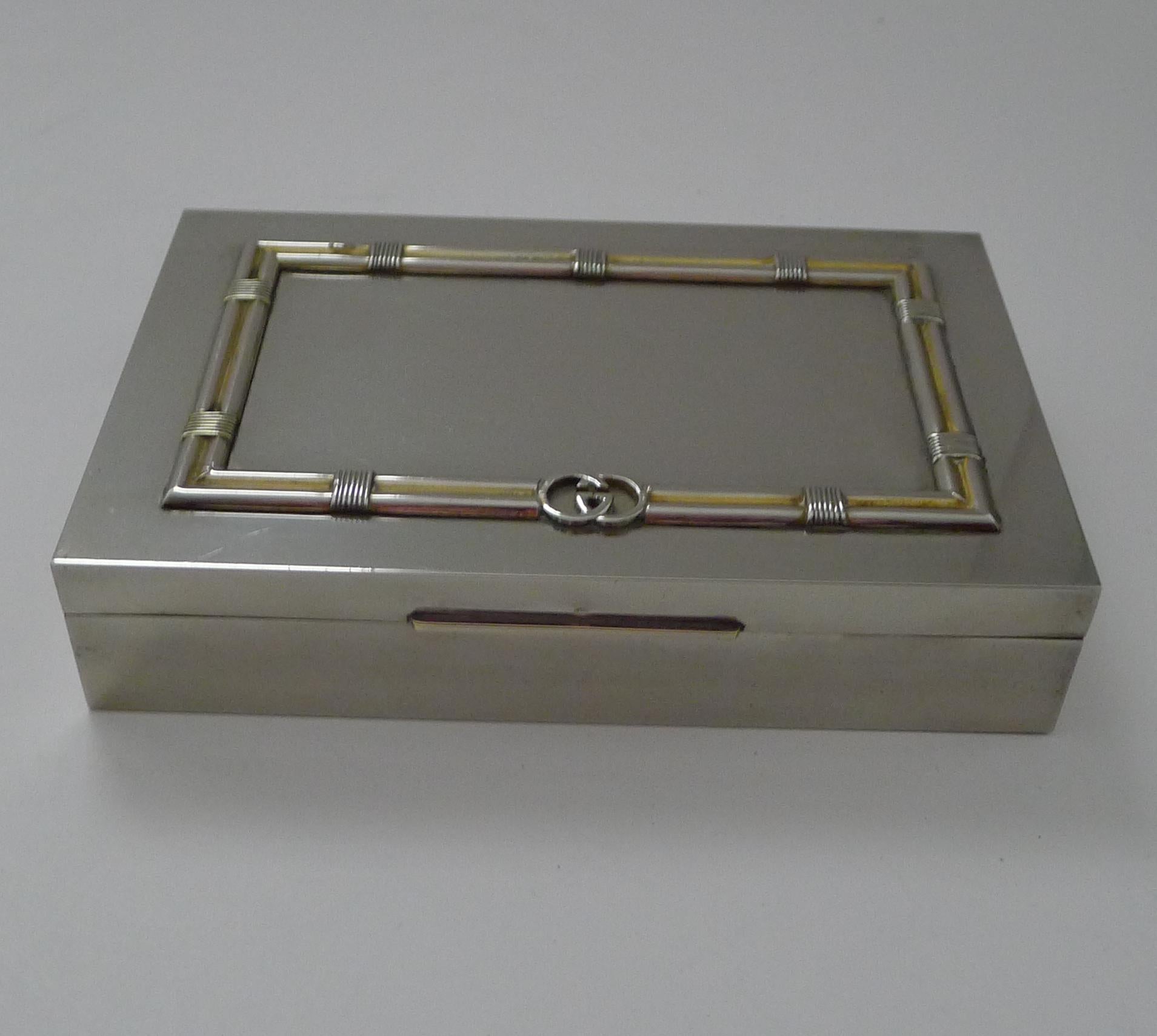 A truly striking and very rare box by the iconic designer, Gucci, Italy.  What makes this one so very special is that is made from solid 800/100 silver rather than the usual silver plate; this is the first solid silver example I have come