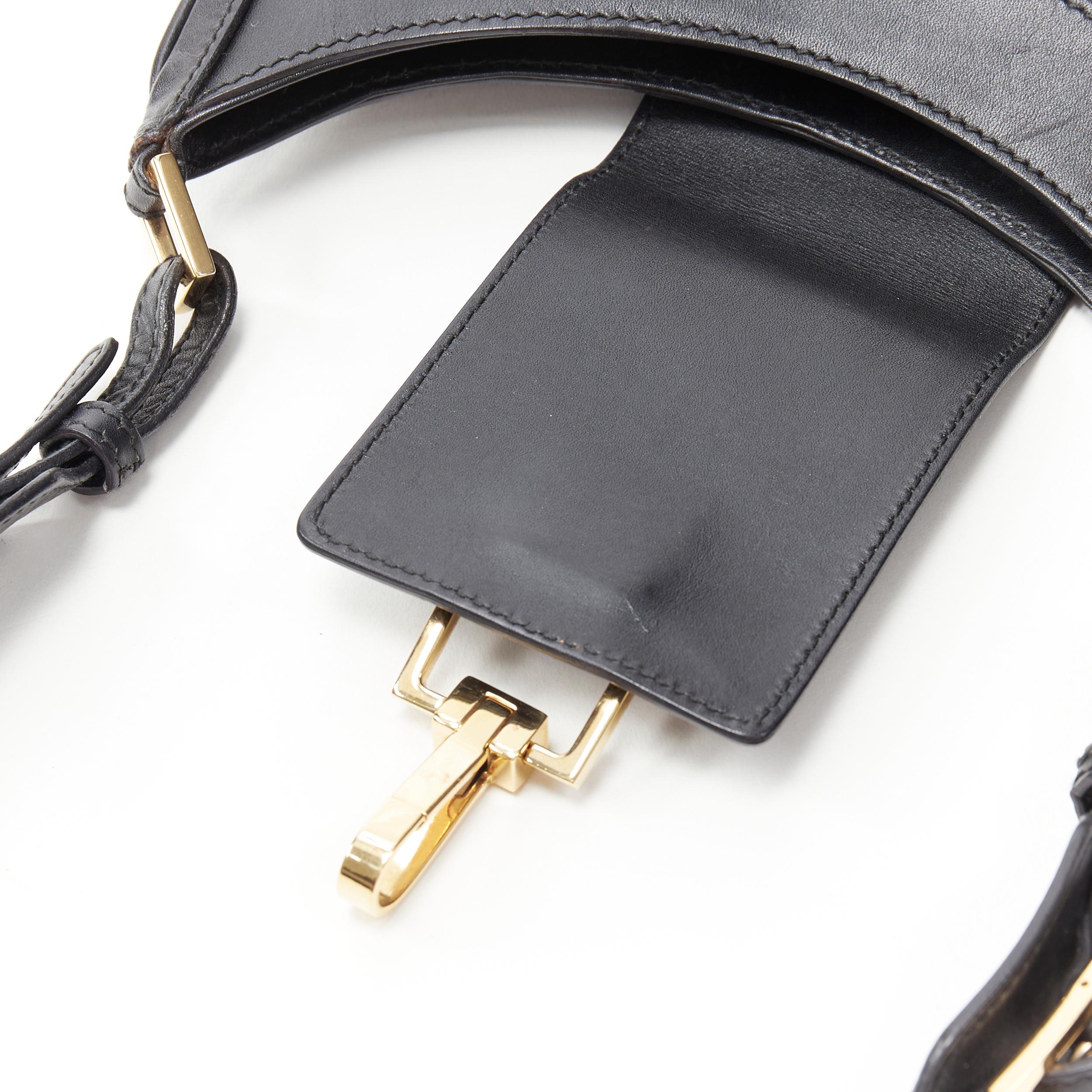 vintage GUCCI Jackie black canvas leather gold horse bit lock shoulder hobo bag 2