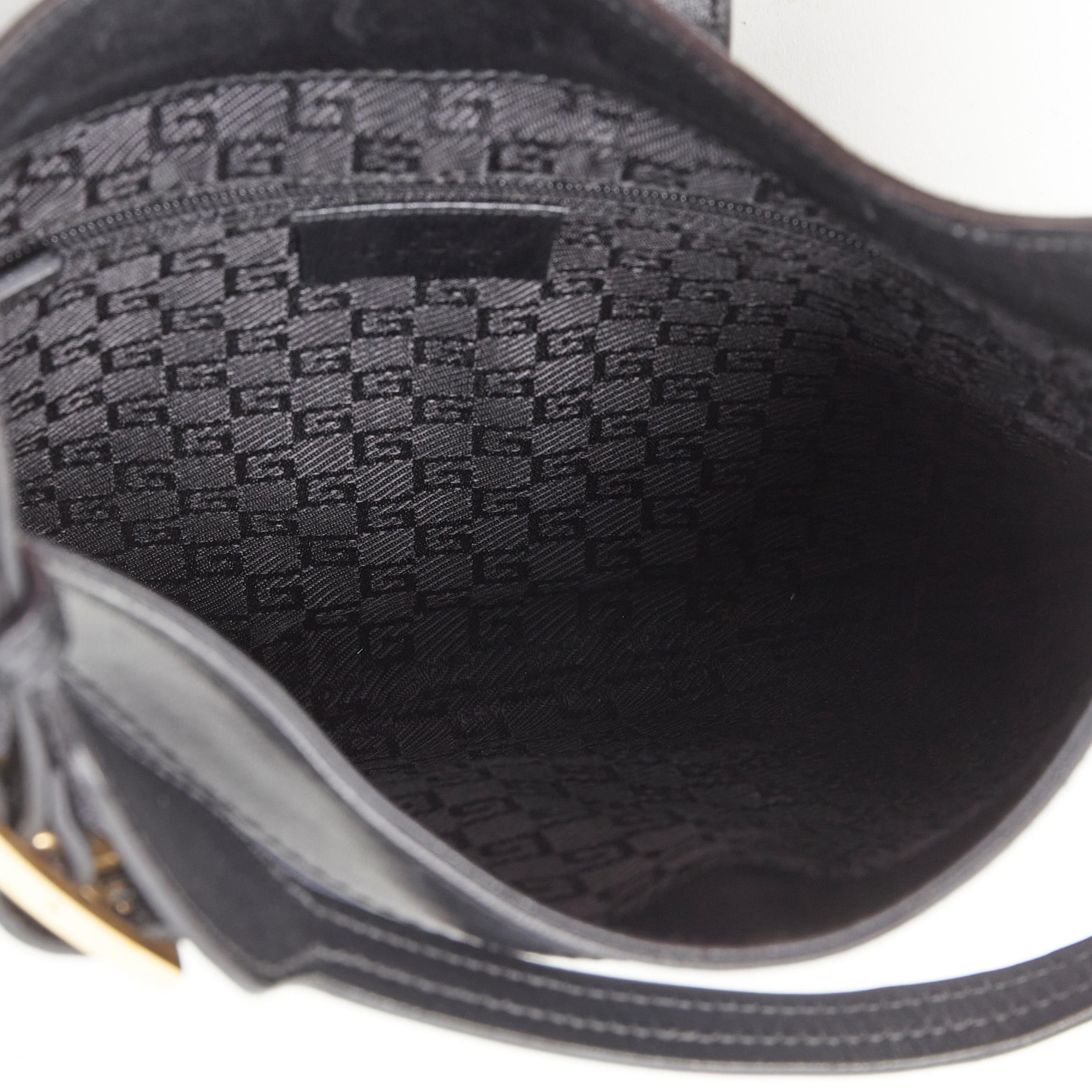 vintage GUCCI Jackie black canvas leather gold horse bit lock shoulder hobo bag 3