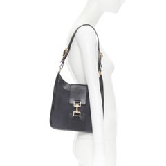 vintage GUCCI Jackie black canvas leather gold horse bit lock shoulder hobo bag