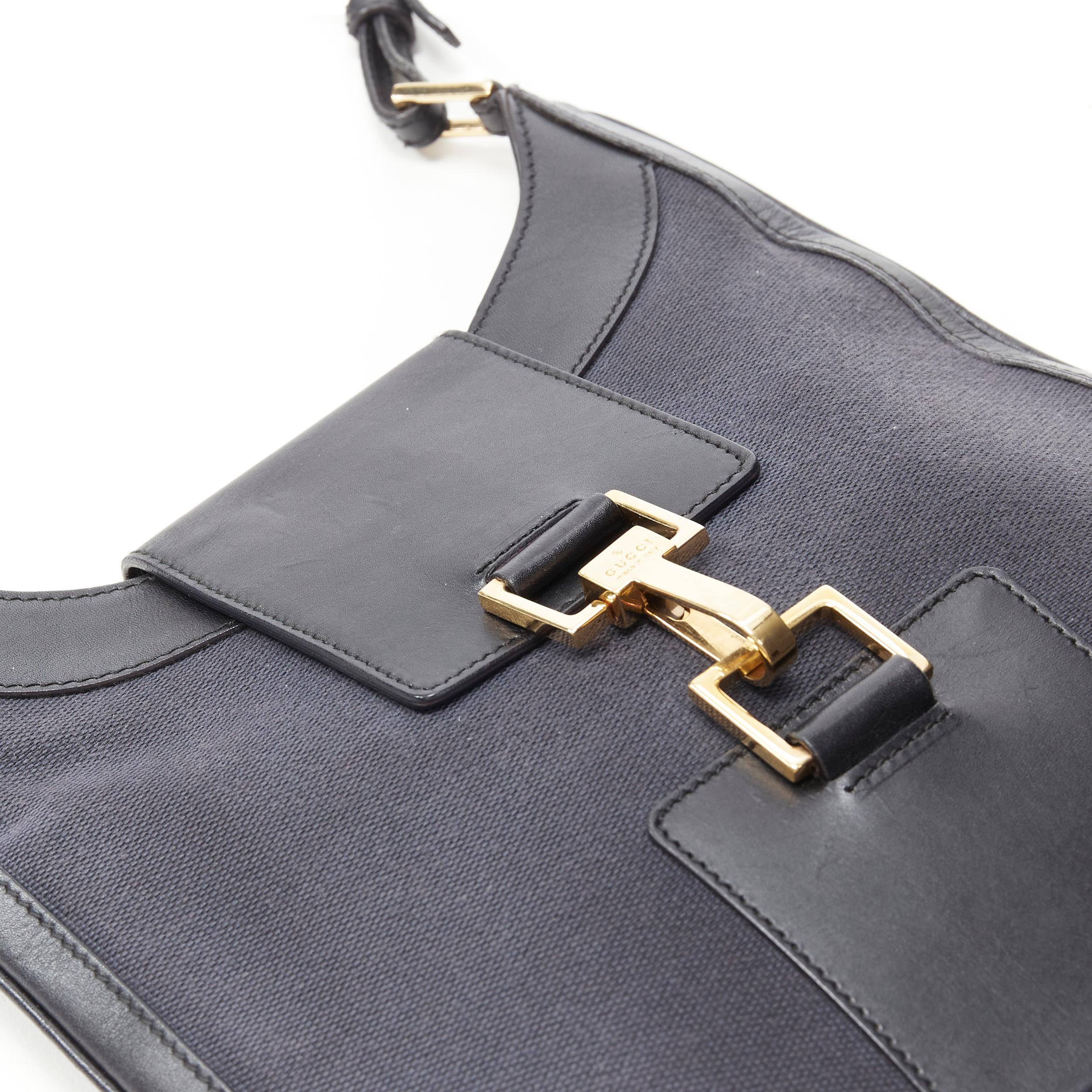 vintage GUCCI Jackie black canvas leather gold horse bit lock shoulder hobo bag In Good Condition In Hong Kong, NT