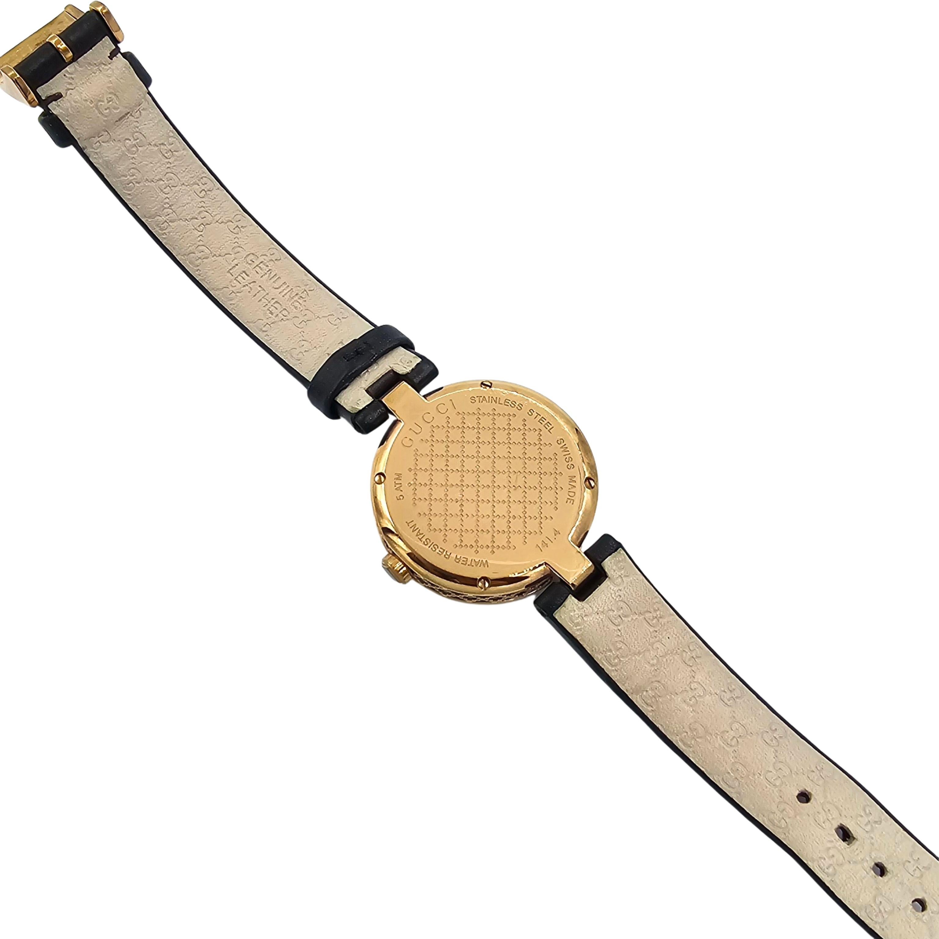 Femenino o masculino Reloj Vintage Gucci Ladies Diamantissima Cuero Negro 32mm en venta
