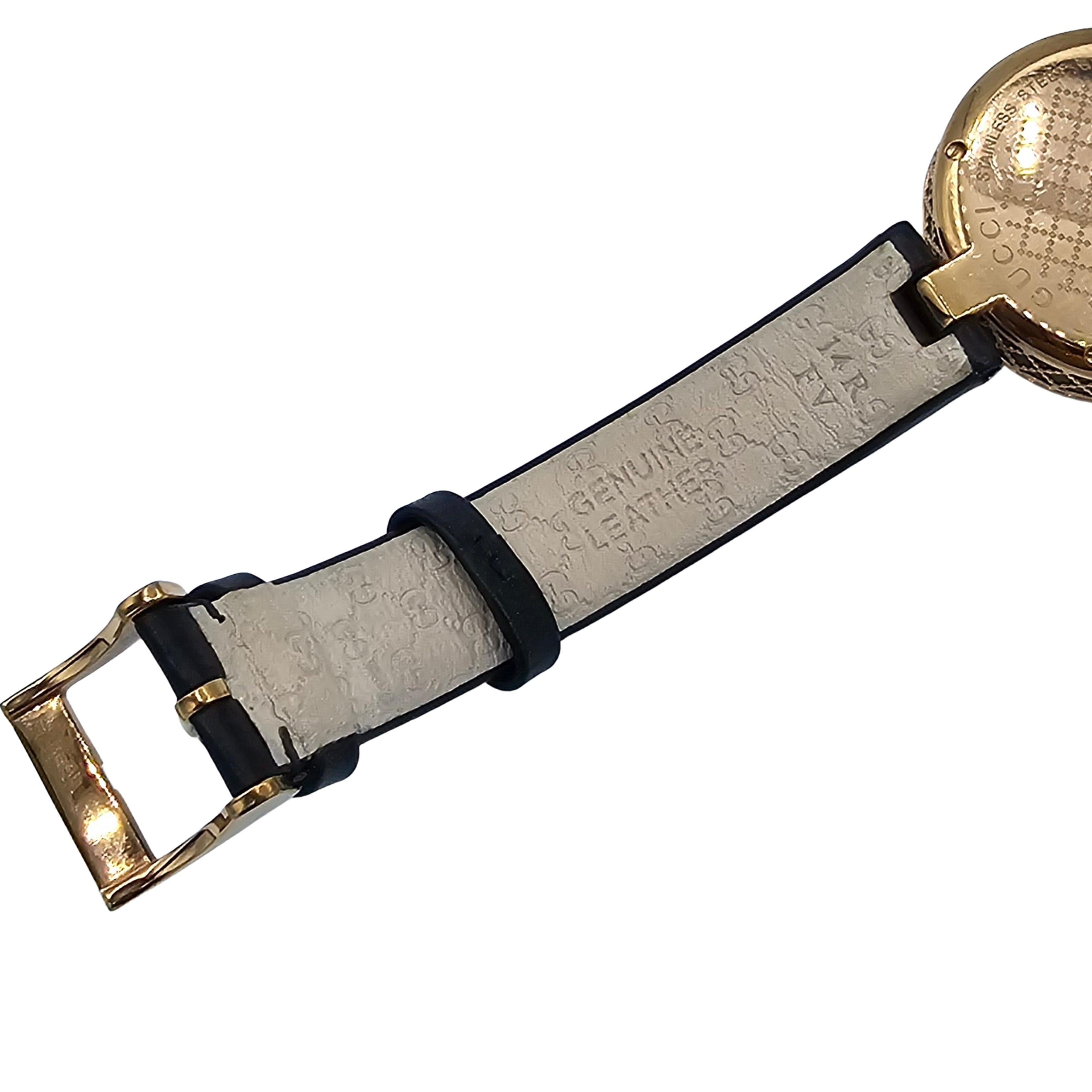 Reloj Vintage Gucci Ladies Diamantissima Cuero Negro 32mm en venta 3
