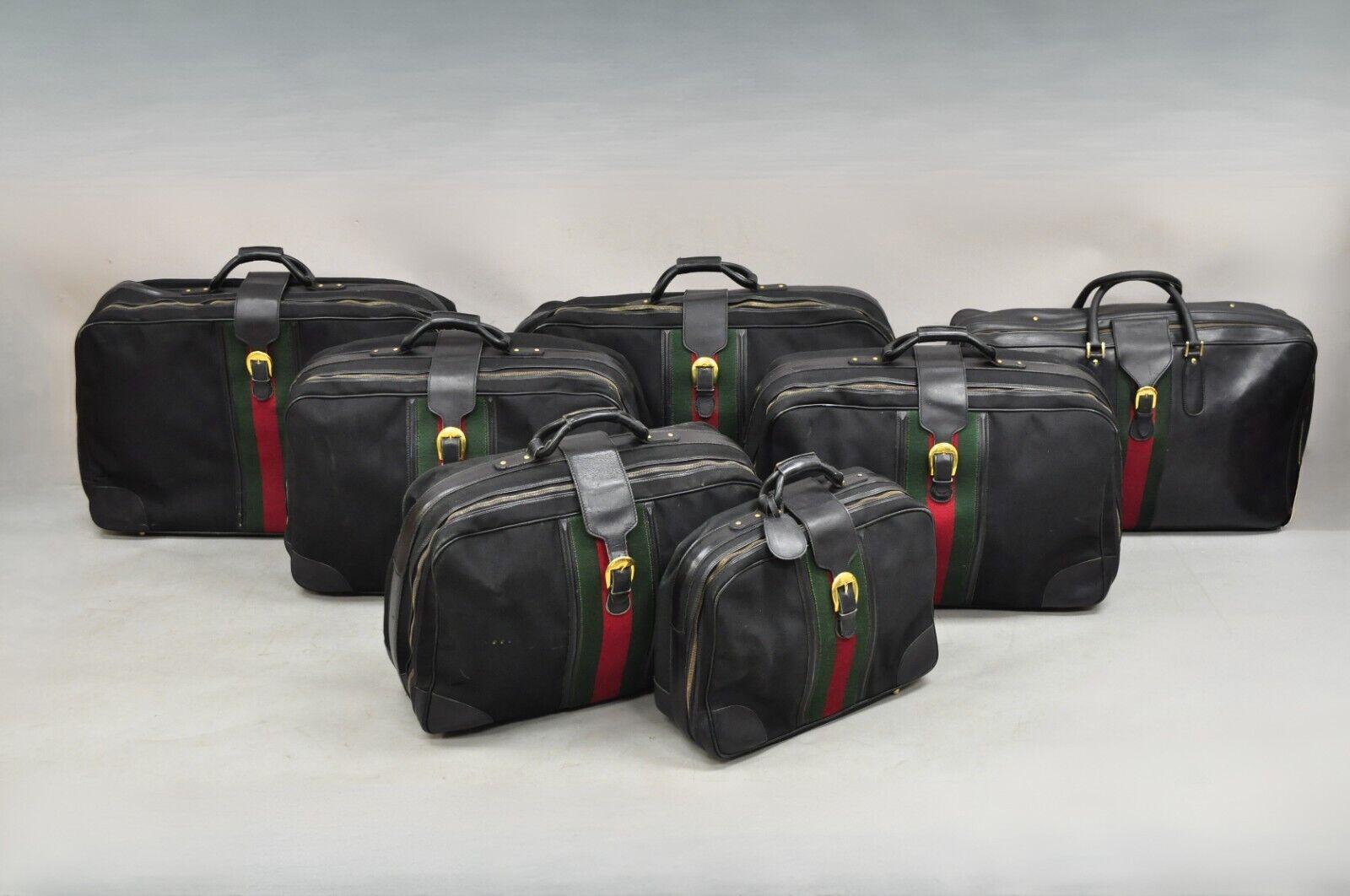 Vintage Gucci Large Black Leather Suitcase Luggage Travel Bag Green Red Webbing en vente 9