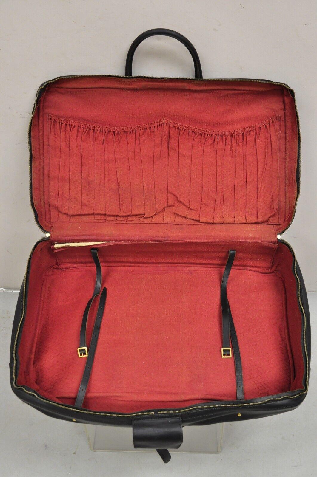 Vintage Gucci Large Black Leather Suitcase Luggage Travel Bag Green Red Webbing en vente 2