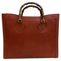 Vintage Single Compartment GUCCI Large Diana Tote Bamboo Tote Bag Burnt Umber