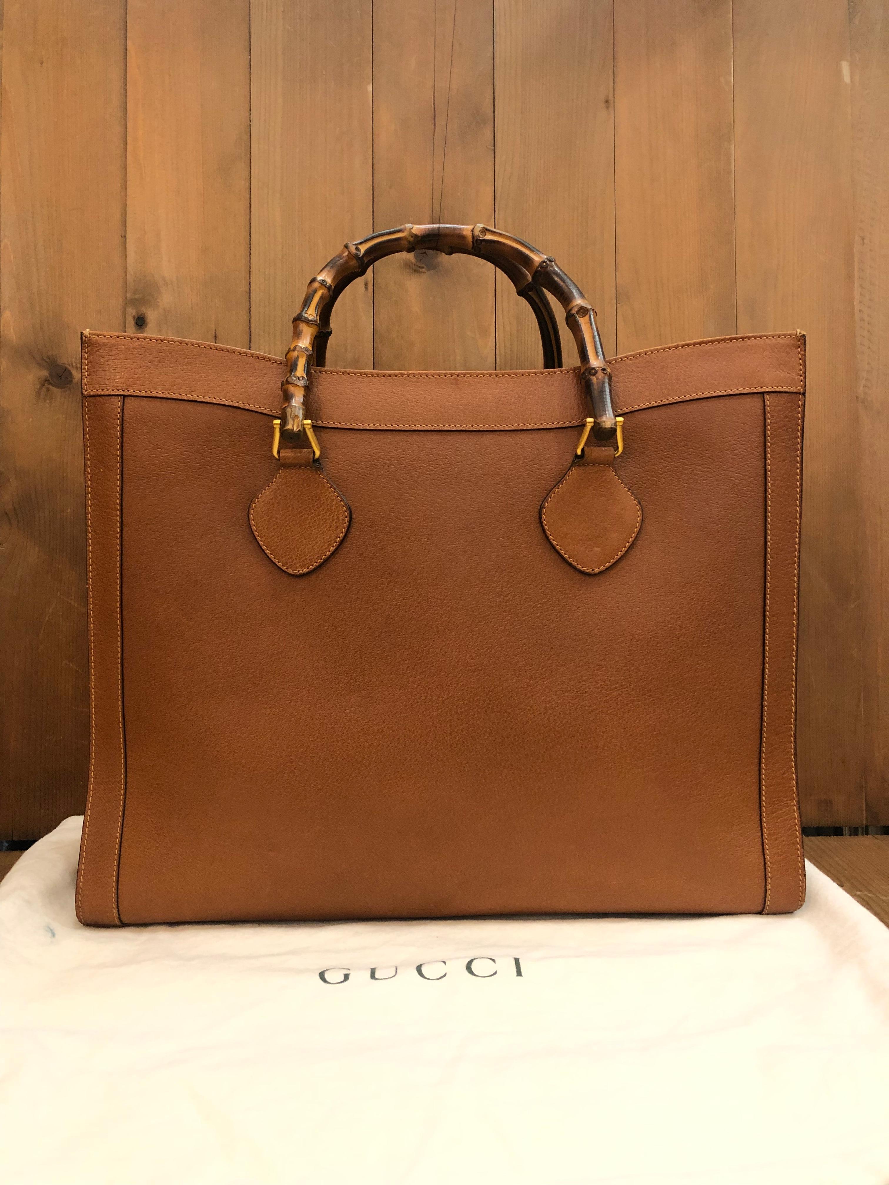 Vintage GUCCI Large Diana Tote Bamboo Tote Bag Leather Brown Single Compartment In Good Condition In Bangkok, TH