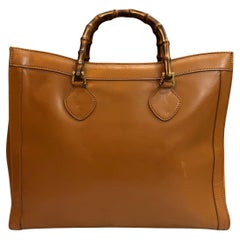 Vintage GUCCI Large Diana Tote Bamboo Tote Bag Leather Brown Single Compartment