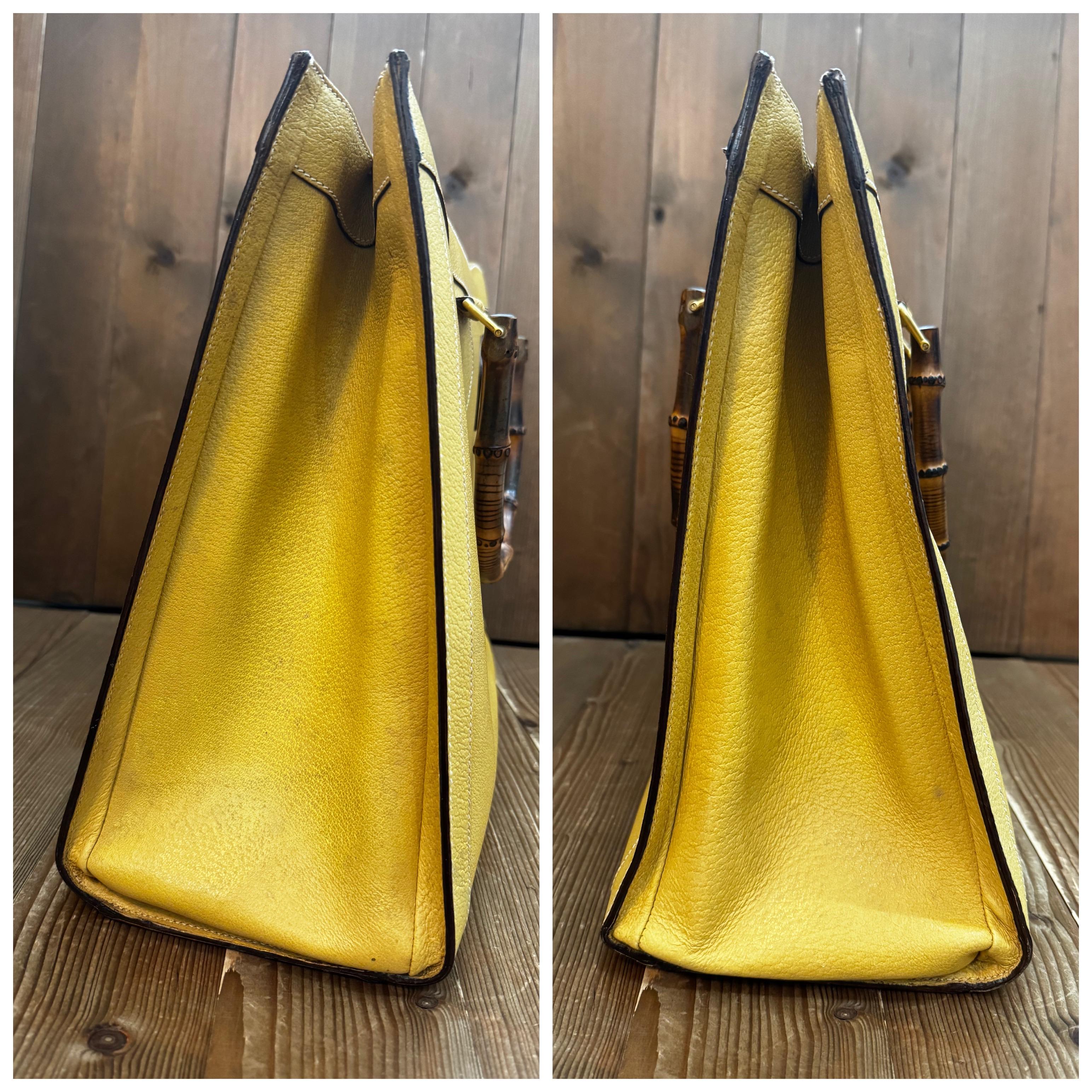 Vintage GUCCI Large Diana Tote Bamboo Tote Bag Leather Yellow Single Compartment For Sale 2