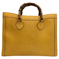 Used GUCCI Large Diana Tote Bamboo Tote Bag Leather Yellow Single Compartment