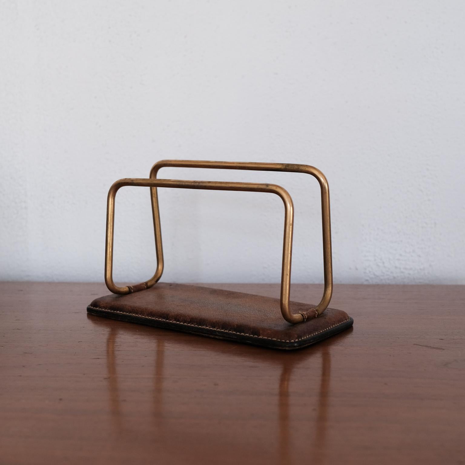 Italian Vintage Gucci Leather and Brass Letter Holder