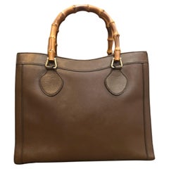 Vintage GUCCI Diana Tote Bamboo Tote Bag Leather Chocolate Brown (Medium)