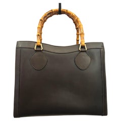 Vintage GUCCI Diana Tote Bamboo Tote Bag Calfskin Leather Dark Brown (Medium)