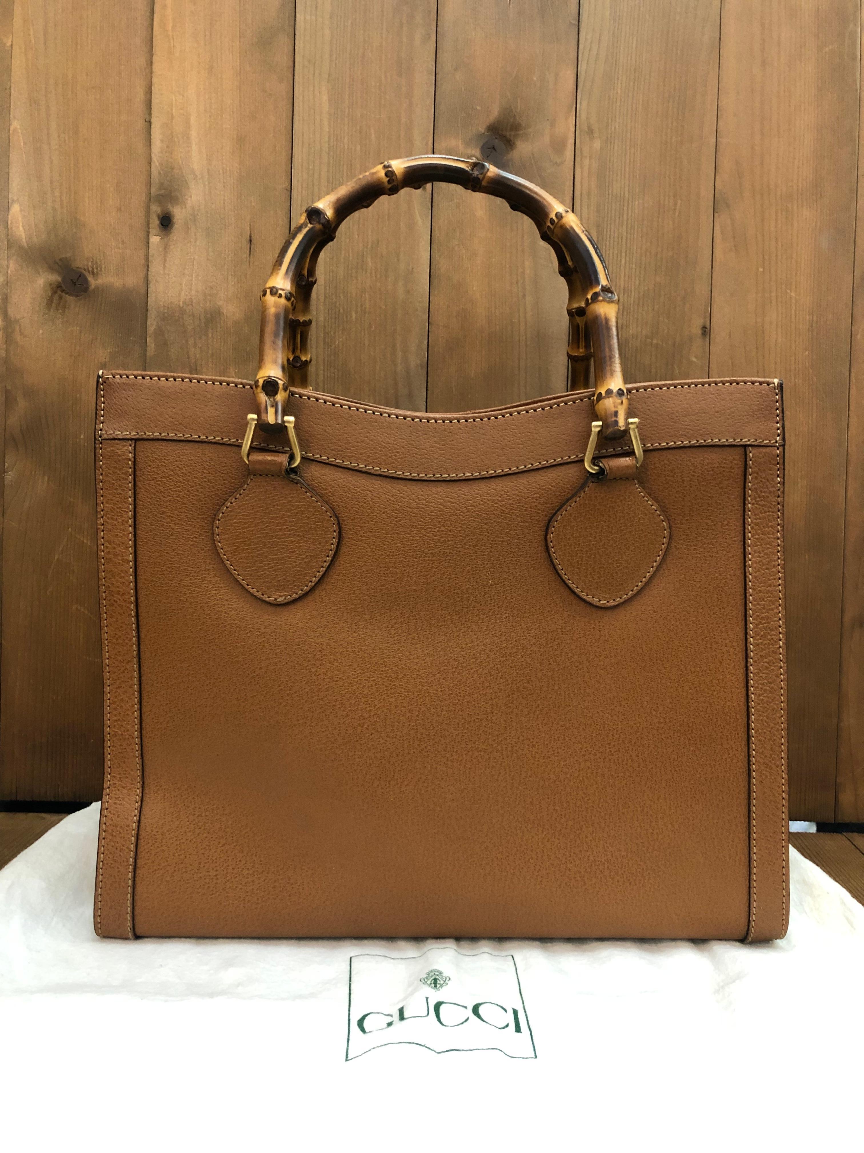 Vintage GUCCI Diana Tote Bamboo Tote Bag Leather Caramel (Medium) In Good Condition In Bangkok, TH