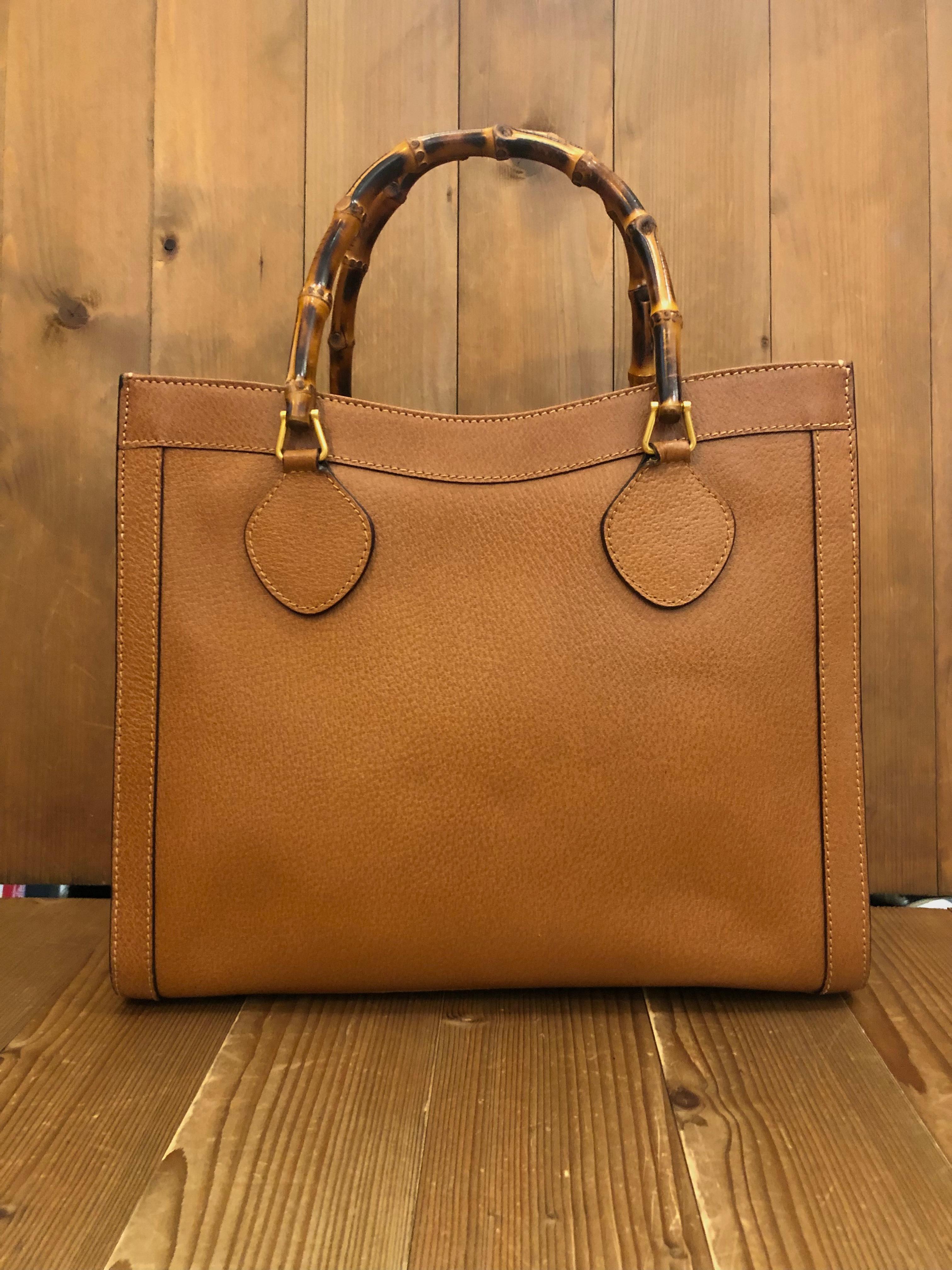 Vintage GUCCI Diana Tote Bamboo Tote Bag Leather Caramel (Medium) In Good Condition In Bangkok, TH