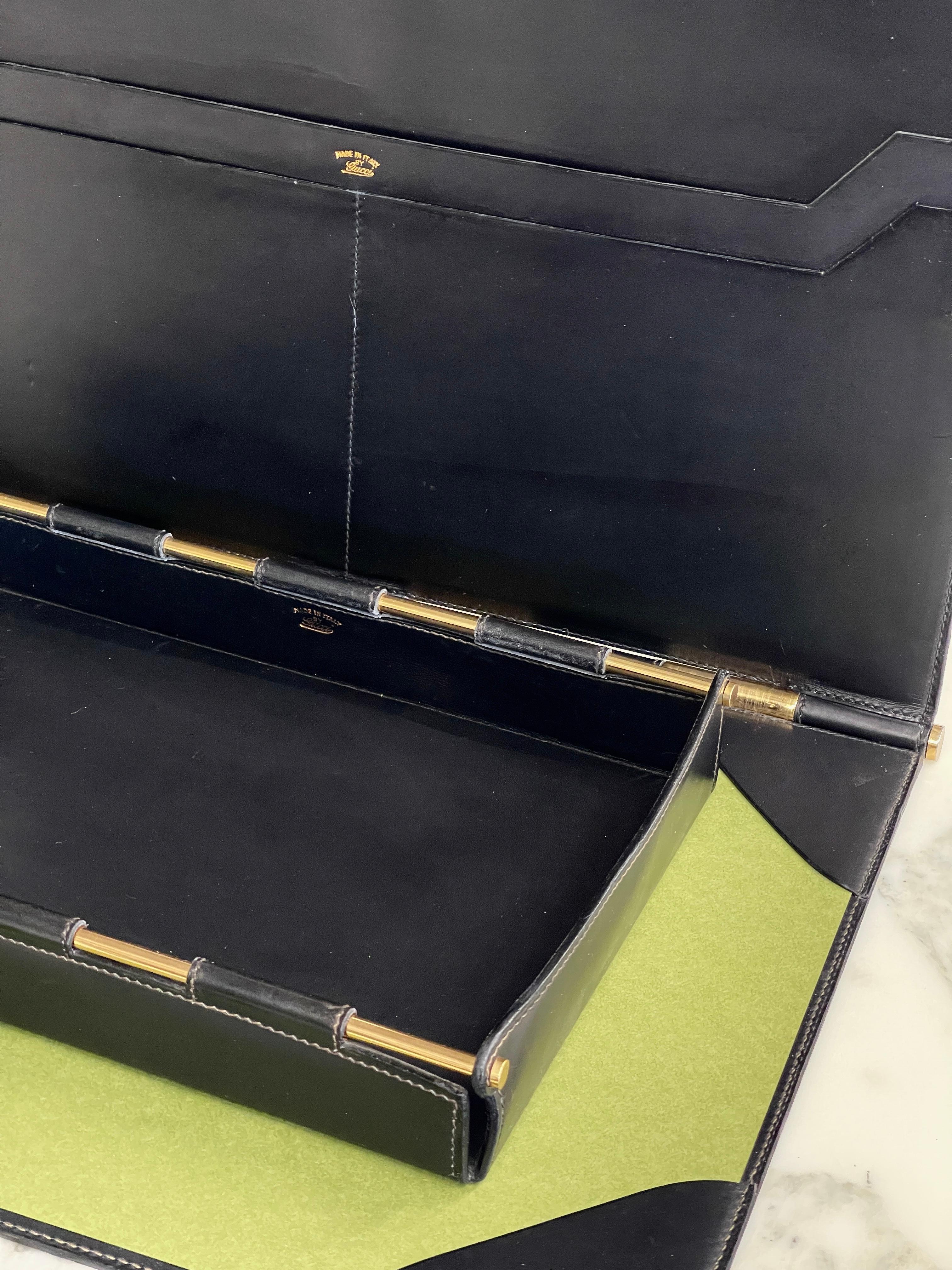 Vintage Gucci Leather & Brass Desk Set 8