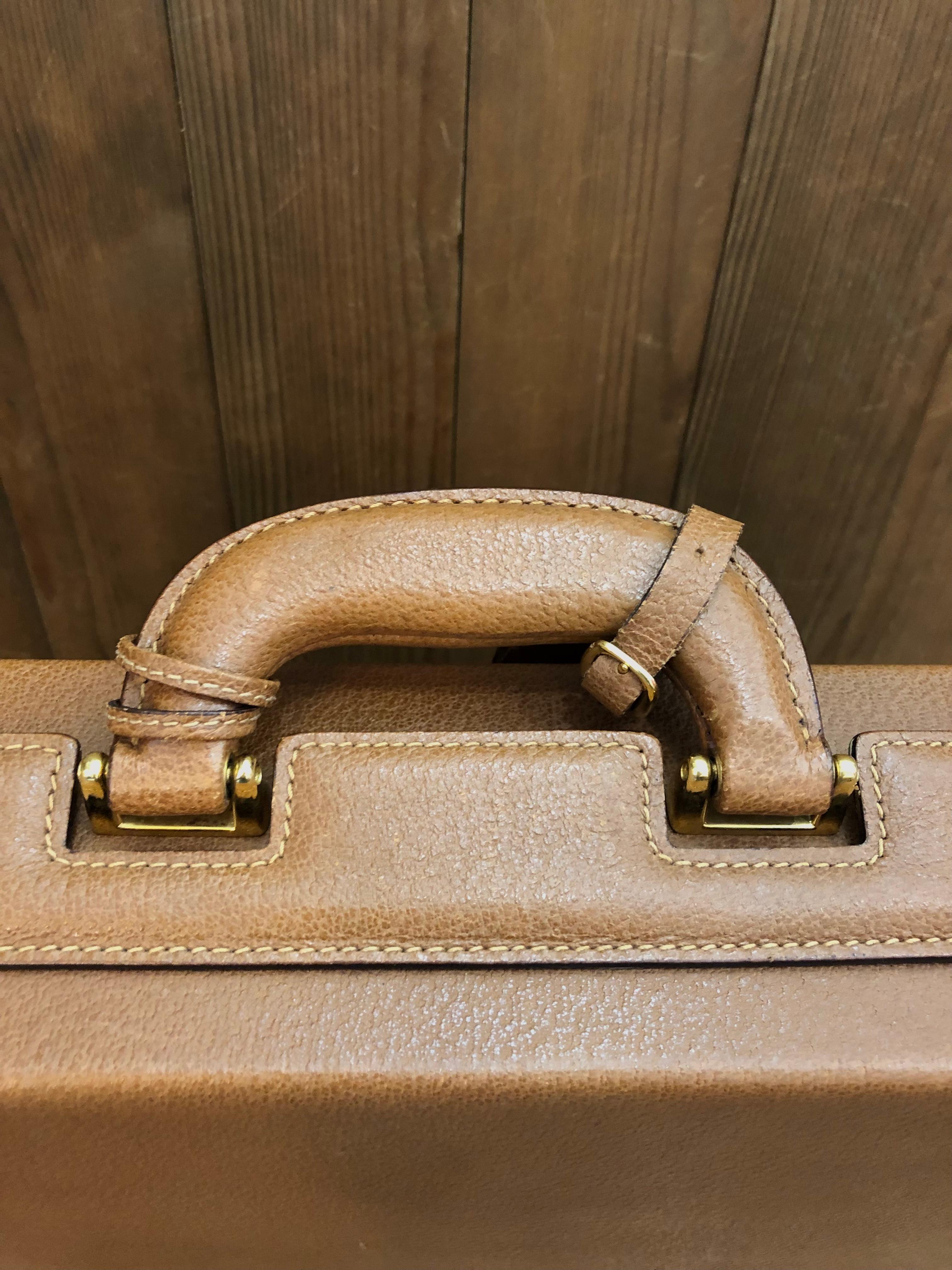 Vintage GUCCI Leather Briefcase Trunk Attaché Bag Caramel Pigskin  2